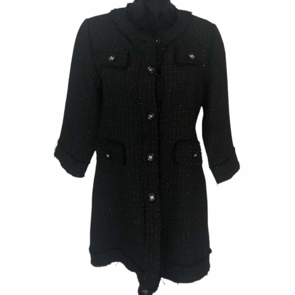 Luii tweed shredded dress coat or jacket 3/4 sleeves, gold thread details - Picture 5 of 10